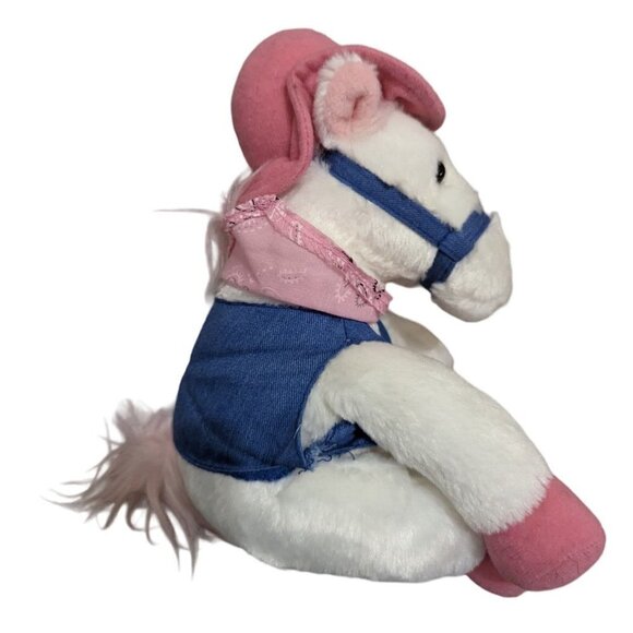 Aurora White Horse Plush Stuffed Animal Bean Bag Western Rodeo Pink Bandana Hat - Picture 2 of 10